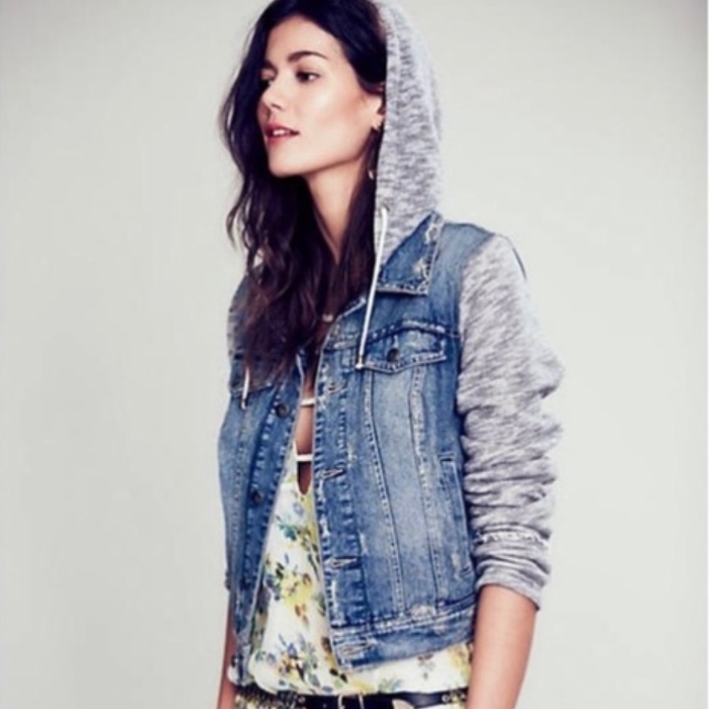 Free People Distressed Denim Hoodie XS